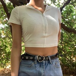 White Zip Up Crop Top